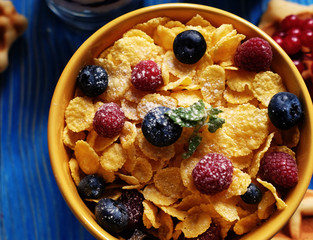Cornflakes with berries raspberries and blueberries