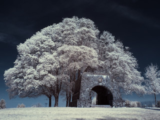 infrared photography - ir photo of landscape under sky with clouds