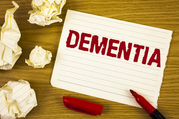 Word writing text Dementia. Business concept for Long term memory loss sign and symptoms made me retire sooner written on Tear Notepad paper on wooden background Marker Paper Balls next to it