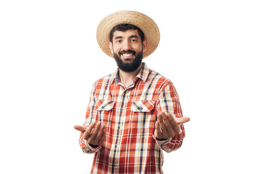 Portrait of brazilian man wearing typical clothes for the Festa Junina
