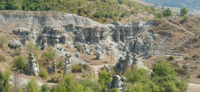 Panorama of stone dolls pillars valley of Kuklica in Macedonia