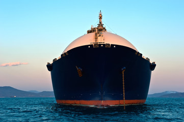 Front view of the LNG anchored in the roadstead.