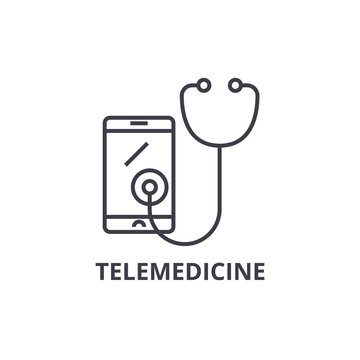 telemedicine thin line icon, sign, symbol, illustation, linear concept vector 
