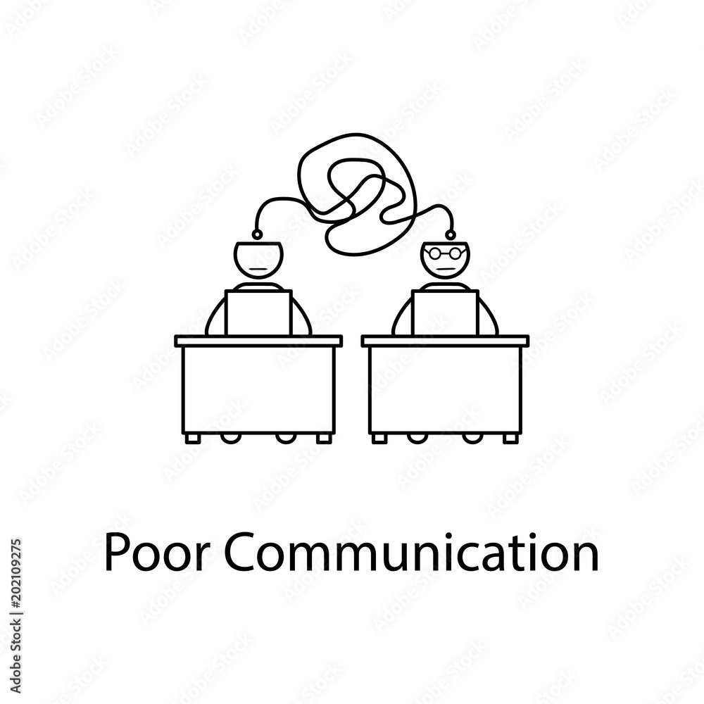 Poster not understanding colleague illustration. element of relationship with colleague. thin line not unde