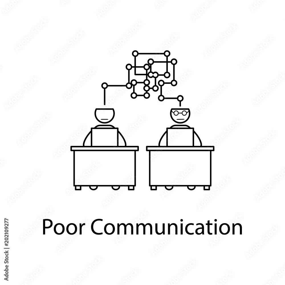 Poster bad communication with colleague illustration. element of relationship with colleague. thin line bad