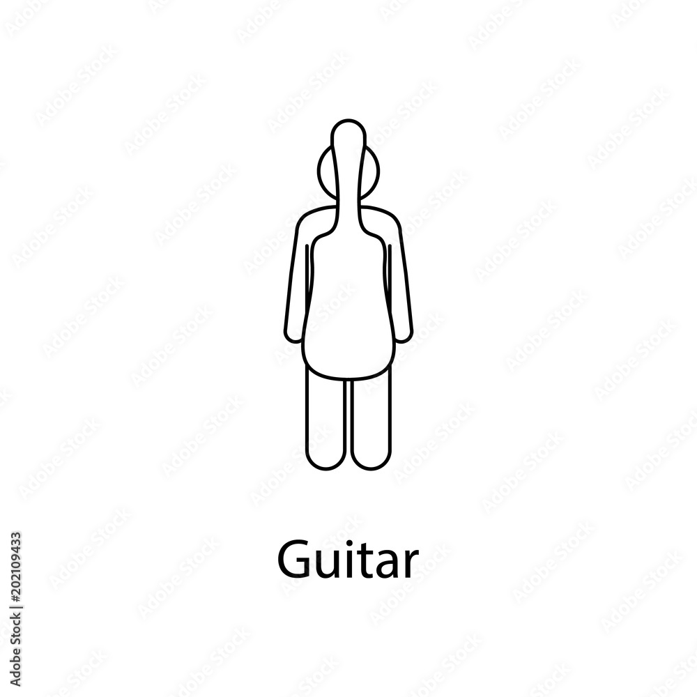 Poster man with guitar bag illustration. element of a person carries for mobile concept and web apps. thin 