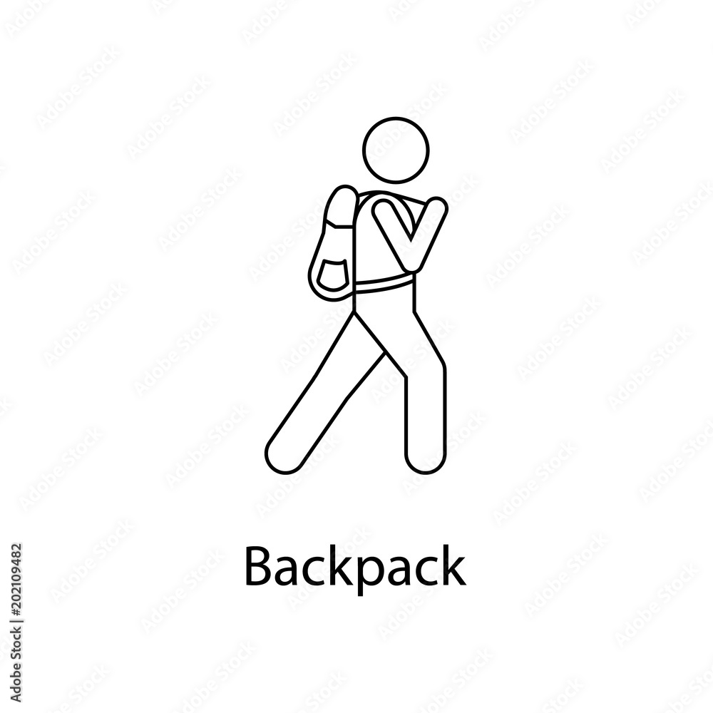 Poster man with backpack illustration. element of a person carries for mobile concept and web apps. thin li