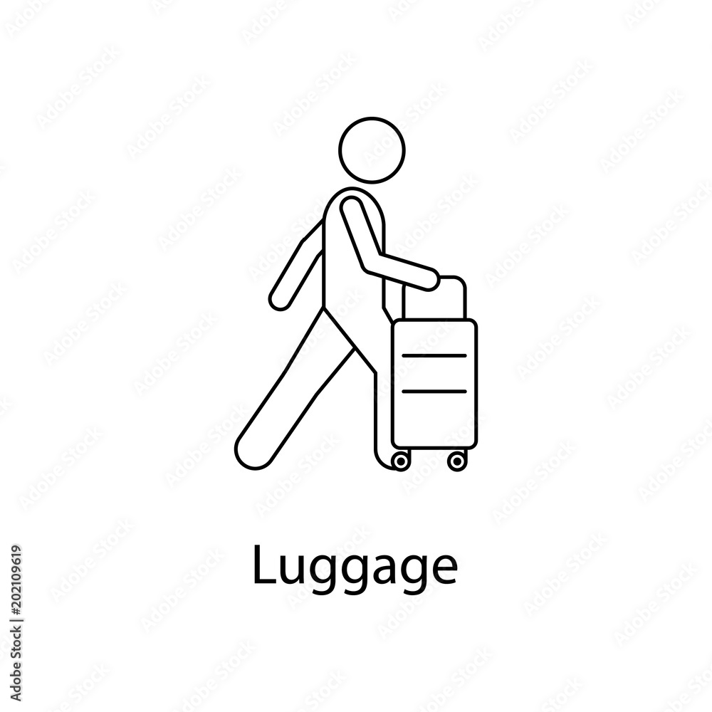 Poster man and suitcase with wheels illustration. element of a person carries for mobile concept and web ap