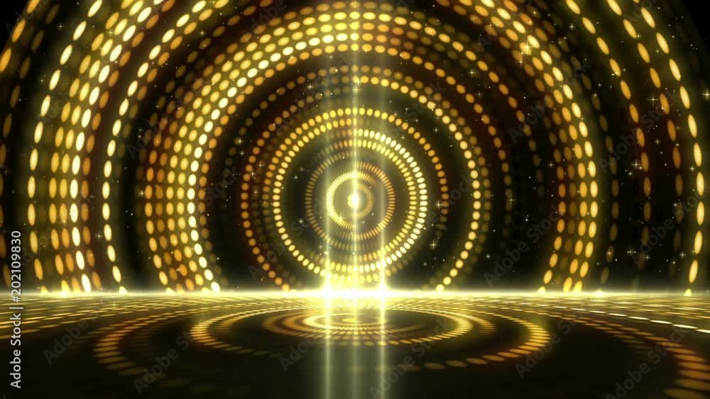 Poster Futuristic abstract glittering moving golden and elegance lights pattern for stage performance show and video jockey  background and screensaver