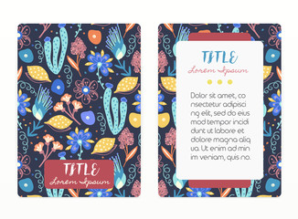 Cover design with floral pattern. Hand drawn creative flowers. Colorful artistic background with blossom. It can be used for invitation, card, cover book, notebook. Size A4. Vector illustration, eps10