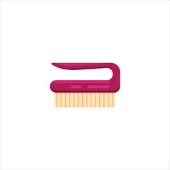 Pink flat cleaning brush for cleaning and washing house isolated on white background. Fetlock cleaning service logo, laundry detergent and disinfectant product, cleaner for toilet, bath, kitchen