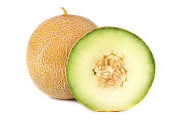 Cantaloupe melon isolated on white background. Juicy and sweet cantaloupe melon isolated on white...