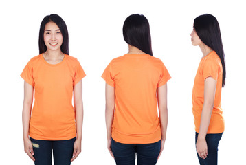 Obraz premium woman in t-shirt isolated on white background