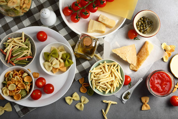 Italian raw pasta top view