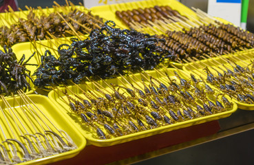 Fried scorpion for sale at a food stall in China