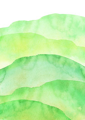 Fototapeta premium Watercolor green hill, hillock, grass. Summer landscape on white isolated background.