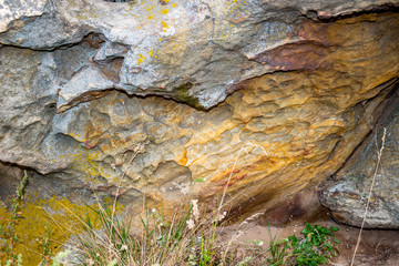 Sacred stones in the area of the village of Krasnogorye. The nature monument Witches stones. The valley of the Krasivaya Mecha River. Tula region, Russia