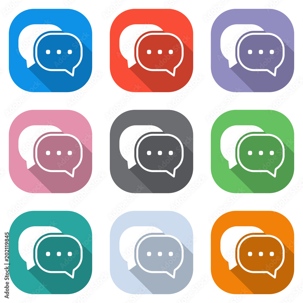 Poster chat icon. set of white icons on colored squares for applications. seamless and pattern for poster