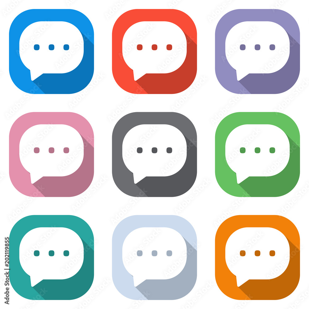 Poster chat icon. set of white icons on colored squares for applications. seamless and pattern for poster