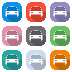 car icon. Set of white icons on colored squares for applications. Seamless and pattern for poster