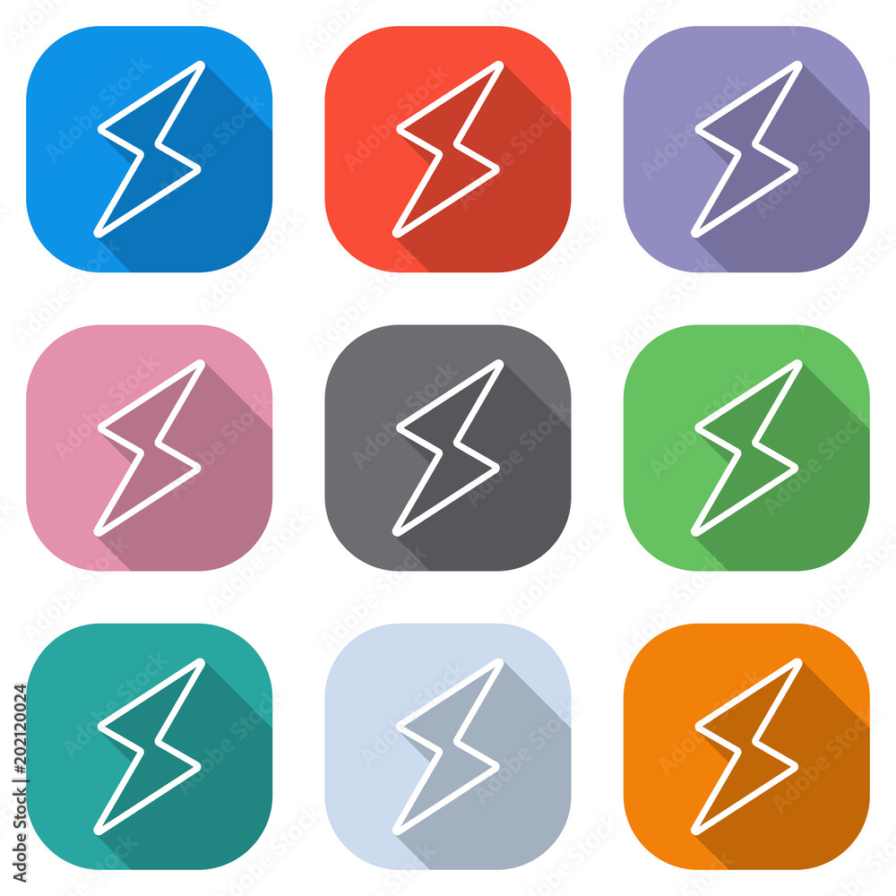 Poster flash icon. set of white icons on colored squares for applications. seamless and pattern for poster