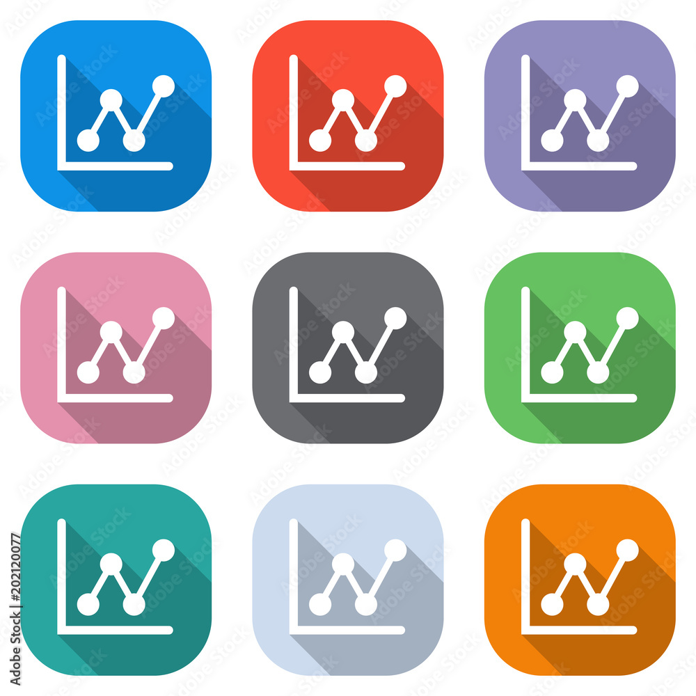 Poster growing graph line icon. set of white icons on colored squares for applications. seamless and patter