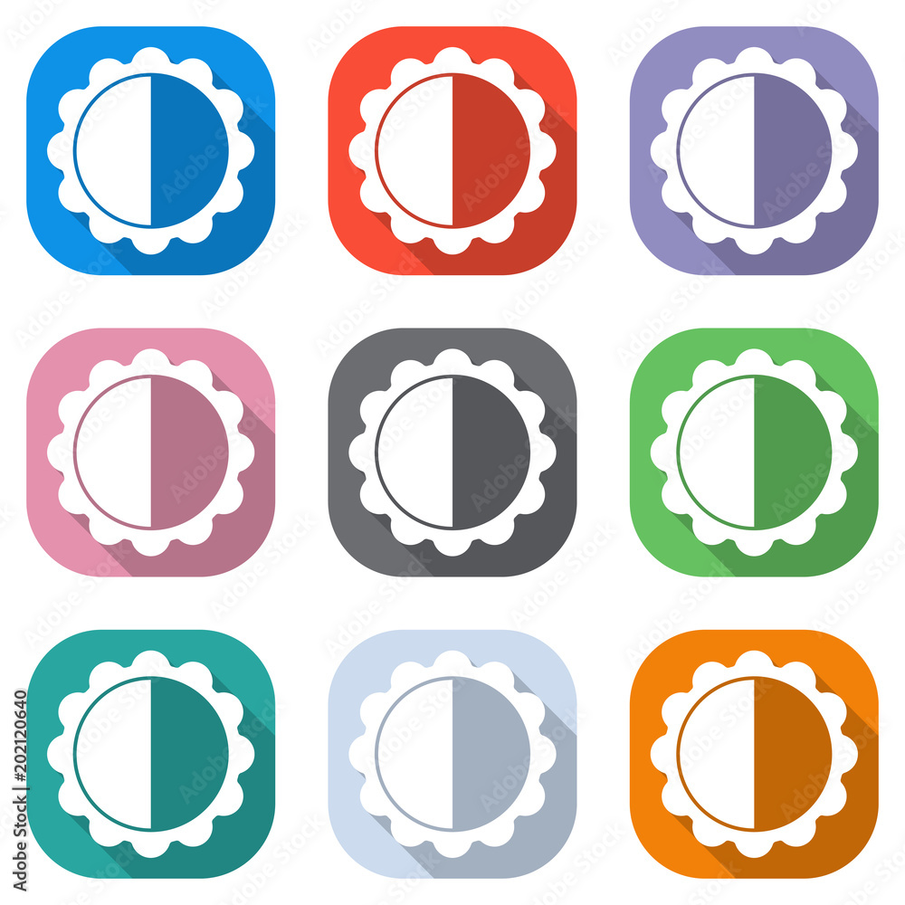 Aufkleber brightness. simple silhouette. set of white icons on colored squares for applications. seamless and 