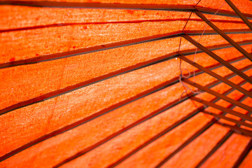 Abstract orange background, closeup wooden structure of orange color umbrella background