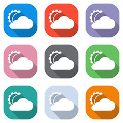 moon and cloud. simple silhouette. Set of white icons on colored squares for applications. Seamless and pattern for poster