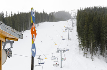 ski direction and notices at slope