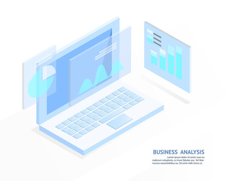 business analysis system, isometric blue light concept.