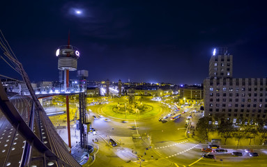 Fototapeta na wymiar Night view from Arenas mall to Plaza de Espana, Barcelona, Spain