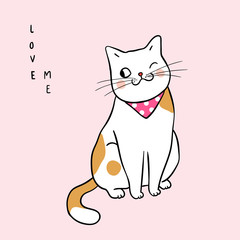 Vector illustration character design cute cat on pink pastel color and word love me Draw doodle style