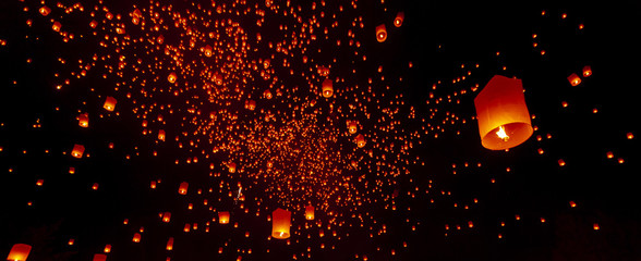 CHIANG MAI, THAILAND - Yee Peng Festival, Loy Krathong celebration with more than a thousand...