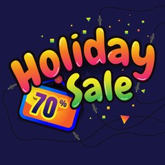 holiday Sale vector horizontal banner - 70% special offer. Layout with triangle elements. Abstract veiolet background. Design concept.