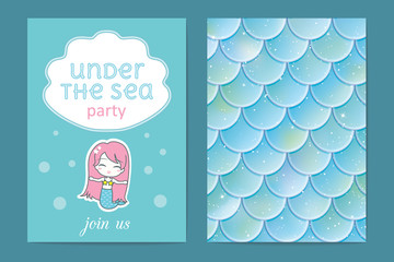 Party invitation. Holographic fish or mermaid scales. Vector illustration © marymo_art