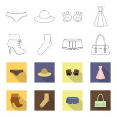 Women boots, socks, shorts, ladies bag. Clothing set collection icons in outline,flet style vector symbol stock illustration web. © pandavector