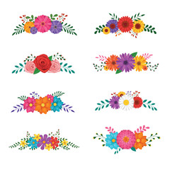 Set of floral ornaments isolated on white background