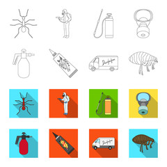 Flea, special car and equipment outline,flet icons in set collection for design. Pest Control Service vector symbol stock web illustration. © pandavector