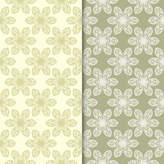 Fototapeta na wymiar Olive green floral ornamental backgrounds. Set of seamless patterns