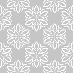 Fototapeta na wymiar White flowers on gray background. Ornamental seamless pattern