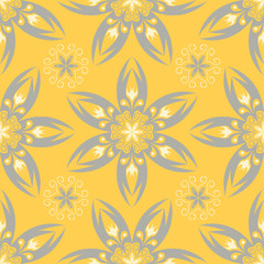 Seamless floral pattern. Bright yellow background with flower designs