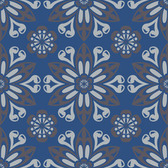 Fototapeta premium Seamless floral pattern. Dark blue background with flower designs