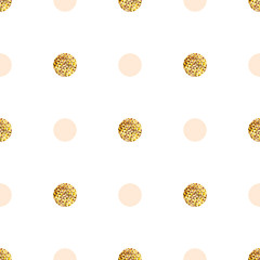 Seamless pattern glittering gold and pink dots