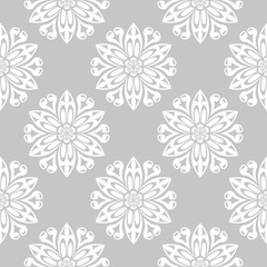 Gray and white floral ornament. Seamless pattern