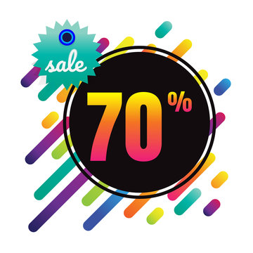 Sale discount 70% banner on white background. vector illustration. colorful