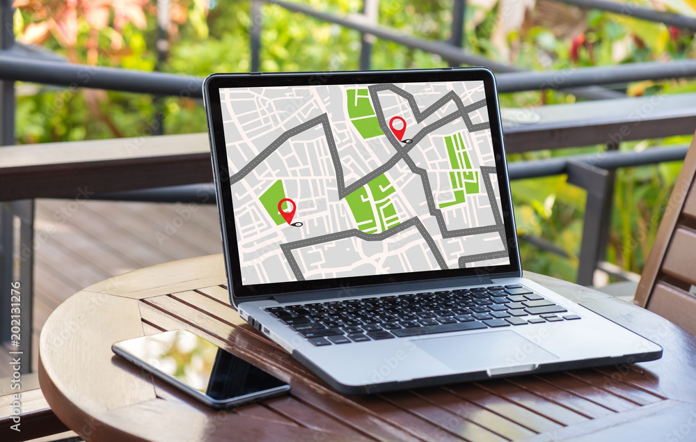 Poster gps map to route destination network connection location street map with gps icons navigation