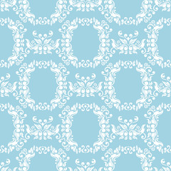 White floral seamless pattern on blue background