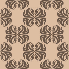 Brown floral seamless pattern on beige background