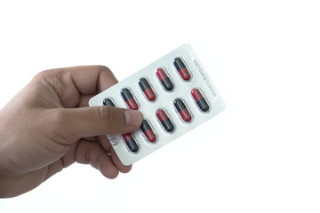Fototapeta na wymiar health care holding at drugstore Pack birth control pills pharmacy drugstore